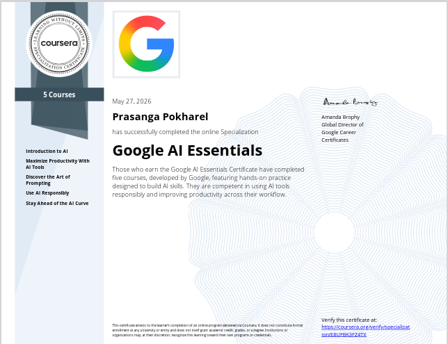 Google AI Essentials certificate